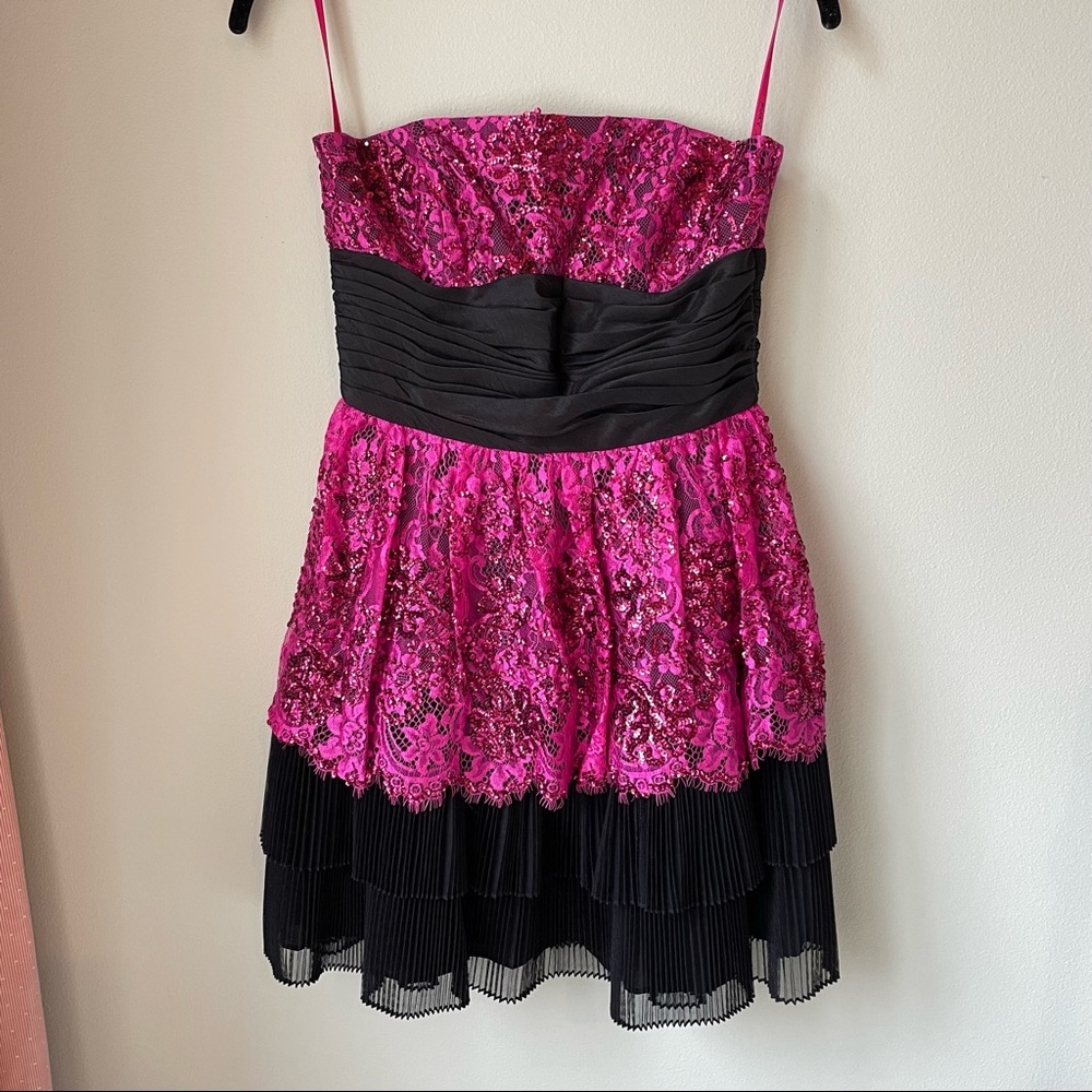 NWT Betsey Johnson Twinklebelle Sequin & Lace Tiered Strapless Dress | Size 4